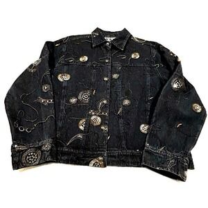 K-e-r-e-n hart embroidered denim beaded jacket long sleeve black size L (40)